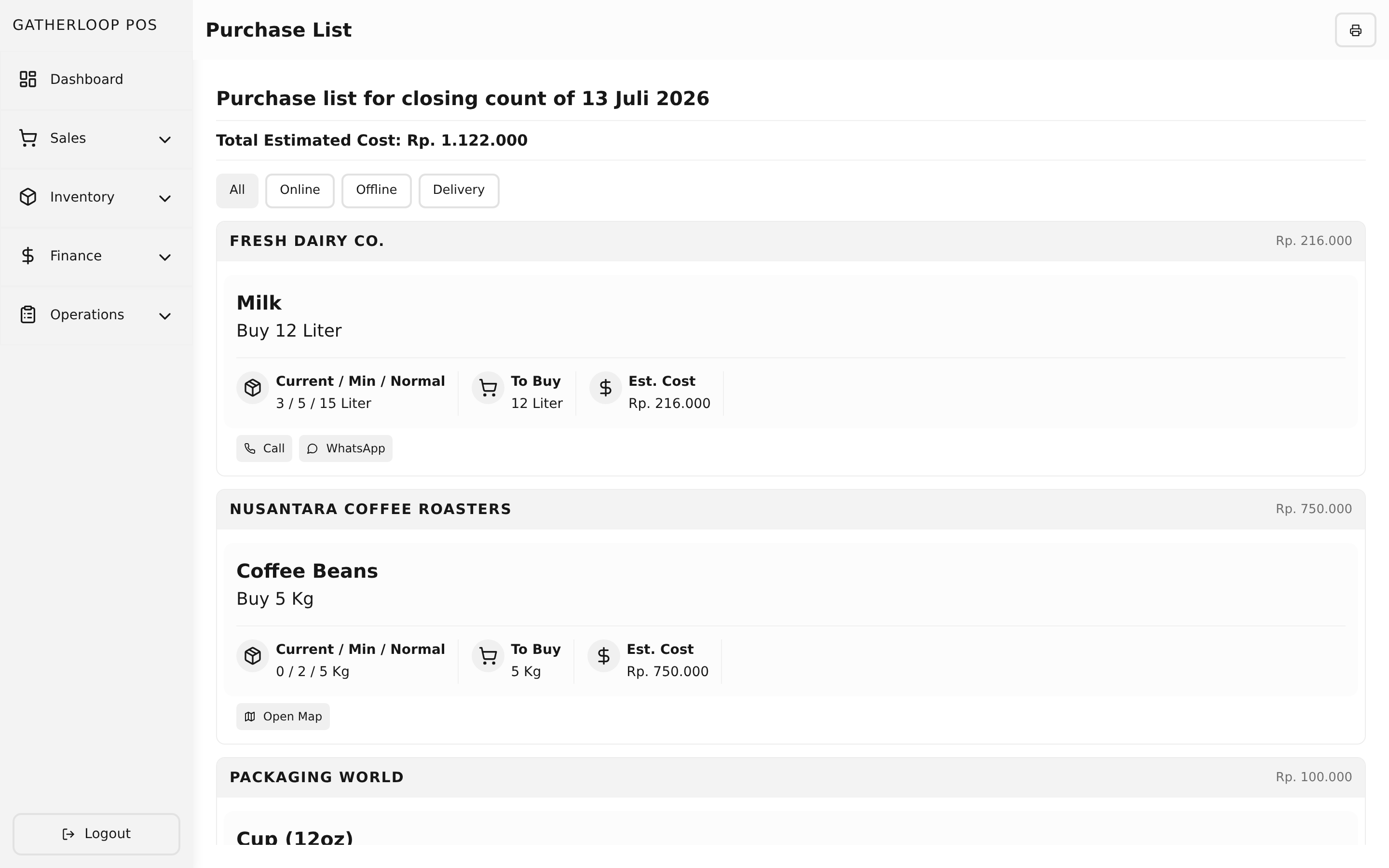 Purchase Lists screenshot