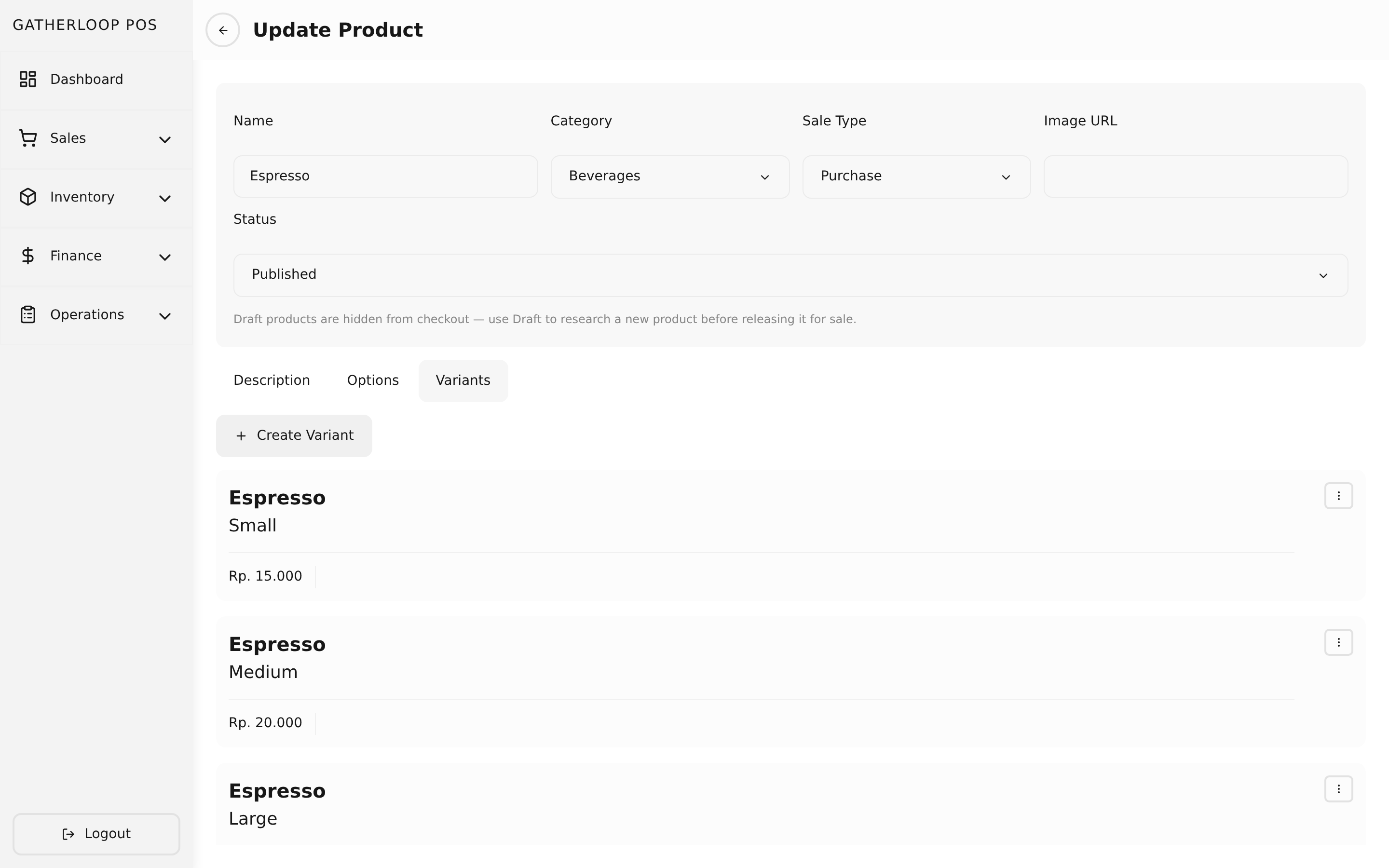 Product Variants screenshot